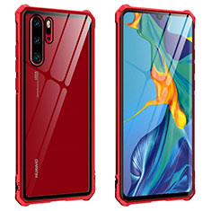 Huawei P30 Pro用ケース 高級感 手触り良い アルミメタル 製の金属製 360度 フルカバーバンパー 鏡面 カバー T08 ファーウェイ レッド