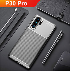 Huawei P30 Pro New Edition用シリコンケース ソフトタッチラバー ツイル カバー ファーウェイ ブラック