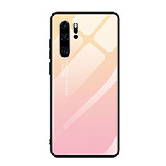 Huawei P30 Pro New Edition用ハイブリットバンパーケース プラスチック 鏡面 虹 グラデーション 勾配色 カバー H01 ファーウェイ ピンク