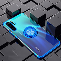 Huawei P30 Pro New Edition用極薄ソフトケース シリコンケース 耐衝撃 全面保護 クリア透明 アンド指輪 マグネット式 C02 ファーウェイ ネイビー