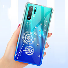 Huawei P30 Pro New Edition用極薄ソフトケース シリコンケース 耐衝撃 全面保護 クリア透明 花 T01 ファーウェイ ホワイト