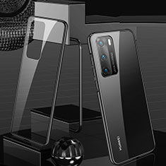 Huawei P40用ケース 高級感 手触り良い アルミメタル 製の金属製 360度 フルカバーバンパー 鏡面 カバー T03 ファーウェイ ブラック