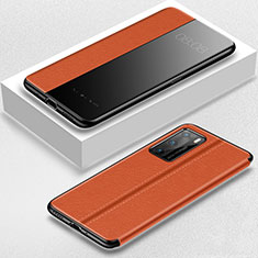 Huawei P40用手帳型 レザーケース スタンド カバー T07 ファーウェイ オレンジ