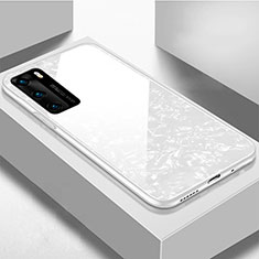 Huawei P40用ハイブリットバンパーケース プラスチック 鏡面 カバー T01 ファーウェイ ホワイト