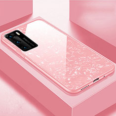 Huawei P40用ハイブリットバンパーケース プラスチック 鏡面 カバー T01 ファーウェイ ピンク