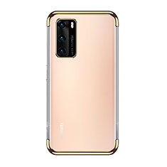 Huawei P40用極薄ソフトケース シリコンケース 耐衝撃 全面保護 クリア透明 S02 ファーウェイ ゴールド