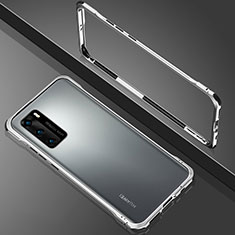 Huawei P40用ケース 高級感 手触り良い アルミメタル 製の金属製 360度 フルカバーバンパー 鏡面 カバー N02 ファーウェイ シルバー