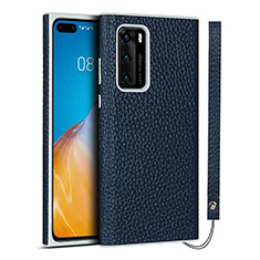 Huawei P40用ケース 高級感 手触り良いレザー柄 N01 ファーウェイ ネイビー