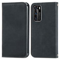 Huawei P40用手帳型 レザーケース スタンド カバー S04D ファーウェイ ブラック