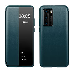 Huawei P40用手帳型 レザーケース スタンド カバー LF1 ファーウェイ グリーン