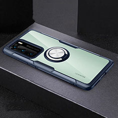 Huawei P40用360度 フルカバーハイブリットバンパーケース クリア透明 プラスチック 鏡面 アンド指輪 マグネット式 ファーウェイ グレー