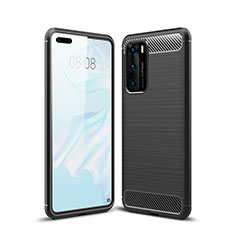 Huawei P40用シリコンケース ソフトタッチラバー ライン カバー ファーウェイ ブラック