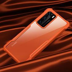 Huawei P40用ハイブリットバンパーケース クリア透明 プラスチック 鏡面 カバー M01 ファーウェイ オレンジ