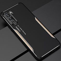 Huawei P40 Lite 5G用ケース 高級感 手触り良い アルミメタル 製の金属製 カバー T01 ファーウェイ ゴールド