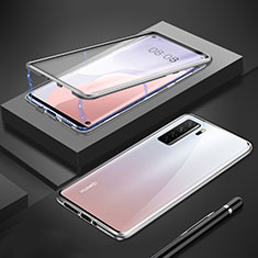 Huawei P40 Lite 5G用ケース 高級感 手触り良い アルミメタル 製の金属製 360度 フルカバーバンパー 鏡面 カバー T01 ファーウェイ シルバー