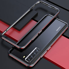 Huawei P40 Lite 5G用ケース 高級感 手触り良い アルミメタル 製の金属製 バンパー カバー T01 ファーウェイ レッド・ブラック