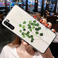 Huawei P40 Lite 5G用ハイブリットバンパーケース プラスチック 鏡面 花 カバー ファーウェイ グリーン