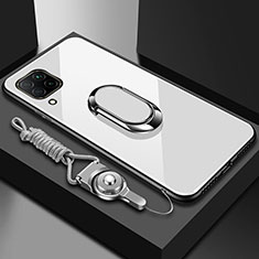 Huawei P40 Lite用ハイブリットバンパーケース プラスチック 鏡面 カバー アンド指輪 マグネット式 ファーウェイ ホワイト