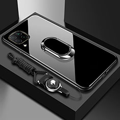 Huawei P40 Lite用ハイブリットバンパーケース プラスチック 鏡面 カバー アンド指輪 マグネット式 ファーウェイ ブラック