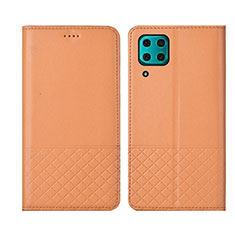 Huawei P40 Lite用手帳型 レザーケース スタンド カバー T04 ファーウェイ オレンジ