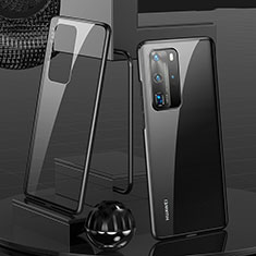 Huawei P40 Pro用ケース 高級感 手触り良い アルミメタル 製の金属製 360度 フルカバーバンパー 鏡面 カバー T04 ファーウェイ ブラック