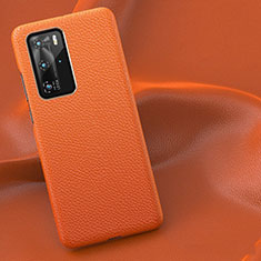 Huawei P40 Pro用ケース 高級感 手触り良いレザー柄 R01 ファーウェイ オレンジ