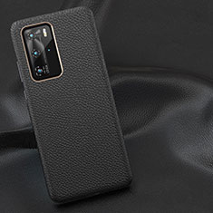 Huawei P40 Pro用ケース 高級感 手触り良いレザー柄 R01 ファーウェイ ブラック