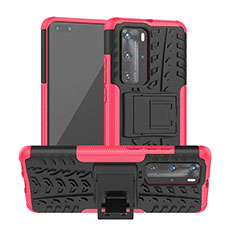 Huawei P40 Pro用ハイブリットバンパーケース スタンド プラスチック 兼シリコーン カバー R01 ファーウェイ ピンク