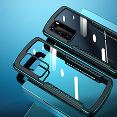 Huawei P40 Pro用ハイブリットバンパーケース クリア透明 プラスチック 鏡面 カバー N08 ファーウェイ シアン