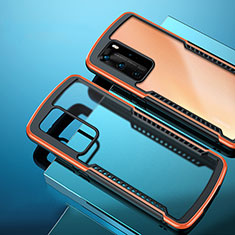 Huawei P40 Pro用ハイブリットバンパーケース クリア透明 プラスチック 鏡面 カバー N01 ファーウェイ オレンジ