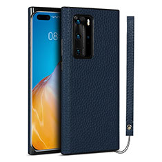 Huawei P40 Pro用ケース 高級感 手触り良いレザー柄 N02 ファーウェイ ネイビー