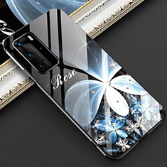 Huawei P40 Pro用ハイブリットバンパーケース プラスチック 鏡面 花 カバー ファーウェイ ブラック