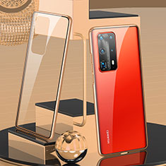 Huawei P40 Pro+ Plus用ケース 高級感 手触り良い アルミメタル 製の金属製 360度 フルカバーバンパー 鏡面 カバー T05 ファーウェイ ゴールド