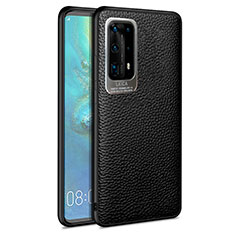 Huawei P40 Pro+ Plus用シリコンケース ソフトタッチラバー レザー柄 カバー S08 ファーウェイ ブラック