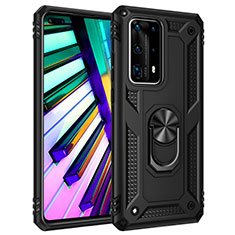 Huawei P40 Pro+ Plus用ハイブリットバンパーケース プラスチック アンド指輪 マグネット式 C01 ファーウェイ ブラック