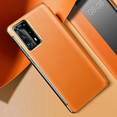 Huawei P40 Pro+ Plus用ケース 高級感 手触り良いレザー柄 S02 ファーウェイ オレンジ