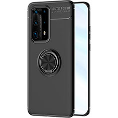 Huawei P40 Pro+ Plus用極薄ソフトケース シリコンケース 耐衝撃 全面保護 アンド指輪 マグネット式 バンパー A01 ファーウェイ ブラック