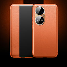 Huawei P50用手帳型 レザーケース スタンド カバー QK1 ファーウェイ オレンジ