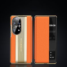 Huawei P50用手帳型 レザーケース スタンド カバー JB2 ファーウェイ オレンジ