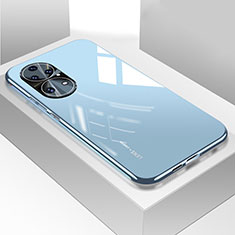 Huawei P50用ハイブリットバンパーケース プラスチック 鏡面 カバー ファーウェイ ライトブルー