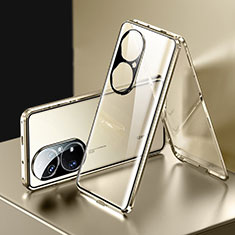 Huawei P50用ケース 高級感 手触り良い アルミメタル 製の金属製 360度 フルカバーバンパー 鏡面 カバー ファーウェイ ゴールド