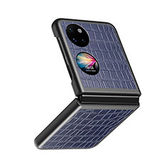 Huawei P50 Pocket用ハイブリットバンパーケース 高級感 手触り良いレザー柄 兼プラスチック QH8 ファーウェイ ネイビー