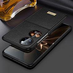 Huawei P50 Pocket用ハイブリットバンパーケース 高級感 手触り良いレザー柄 兼プラスチック LD1 ファーウェイ ブラック