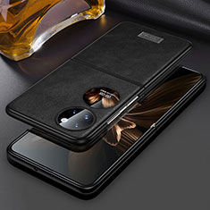 Huawei P50 Pocket用ハイブリットバンパーケース 高級感 手触り良いレザー柄 兼プラスチック LD3 ファーウェイ ブラック