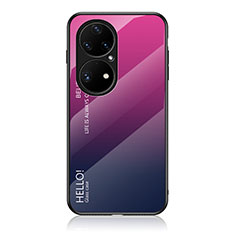 Huawei P50 Pro用ハイブリットバンパーケース プラスチック 鏡面 虹 グラデーション 勾配色 カバー LS1 ファーウェイ ローズレッド