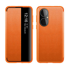 Huawei P50 Pro用手帳型 レザーケース スタンド カバー LF1 ファーウェイ オレンジ