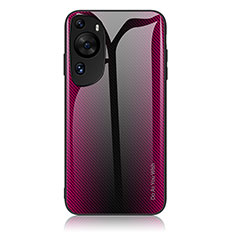 Huawei P60 Art用ハイブリットバンパーケース プラスチック 鏡面 虹 グラデーション 勾配色 カバー JM1 ファーウェイ ローズレッド
