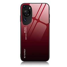 Huawei P60 Art用ハイブリットバンパーケース プラスチック 鏡面 虹 グラデーション 勾配色 カバー JM2 ファーウェイ レッド