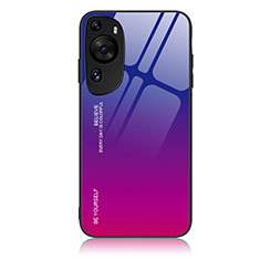 Huawei P60 Art用ハイブリットバンパーケース プラスチック 鏡面 虹 グラデーション 勾配色 カバー JM2 ファーウェイ パープル