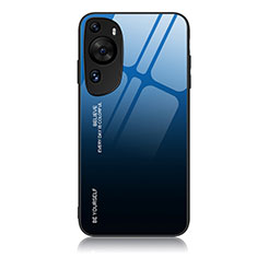 Huawei P60 Art用ハイブリットバンパーケース プラスチック 鏡面 虹 グラデーション 勾配色 カバー JM2 ファーウェイ ネイビー